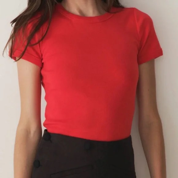 🍒Doen🍒Vivi Cotton Tee in Scarlett Size Small - Picture 1 of 11